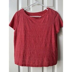 Eileen Fisher Striped Organic Linen Oversized Short Sleeve Boxy Top Petite Small